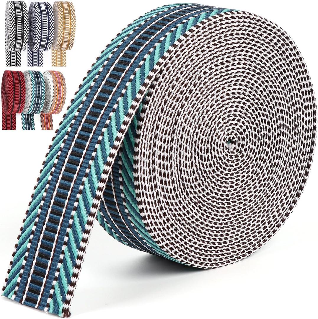 Nylon Webbing Ribbon 1.5 inch Striped Webbing Polyester Webbing Heavy Duty Ribbon for Crafts Bag Handles Camera Purse Strap DIY Pet Collars Leash Backpack Belt 6 Yards 38mm (Blue)