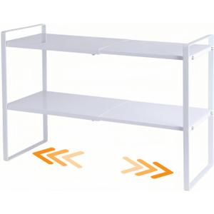 2-Tier Expandable Organizer Shelf for Kitchen Cabinet, Countertop, Pantry & Under-Sink Storage(white)