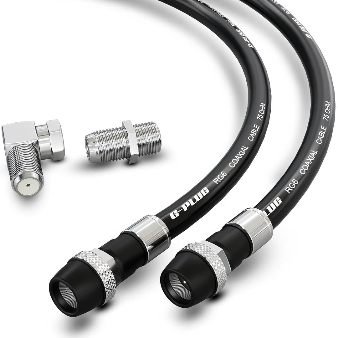 G-PLUG RG6 Coaxial Cable 50FT  Quad Shielded, Waterproof, 75 Ohm with F-Type Connectors, High-Performance for HDTV, Satellite, Internet & Outdoor Use