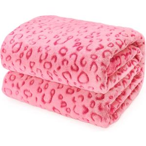 Pink Throw Blanket for Girls Women - Birthday Gifts for Teen Girls Her Sister, Soft Cozy Cute Fleece Blanket, Y2K Girly Room Decor, Coral Pink Plush Small Blanket for Couch Bed (baby size40" x 50" (100 x 130 cm), Leopard Print-1)
