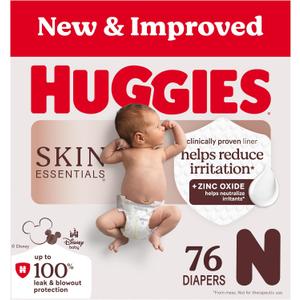 Huggies Size Newborn Diapers, Skin Essentials Baby Diapers, Size Newborn (6-9 lbs), 76 Count