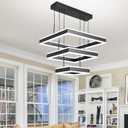 O'NEELDY LED Pendant Light Fixture, 20.47'' Modern Chandelier Square Rings Adjustable Height Black Pendant Lighting 3 Lights Kitchen Island Chandeliers for Dining Room, 6000K
