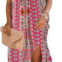FARORO Sleeveless Long Dress for Women Boho Halter Maxi Sundress Casual Loose Dresses Split Cover Up Gown with Pockets (Small, Hotpink)