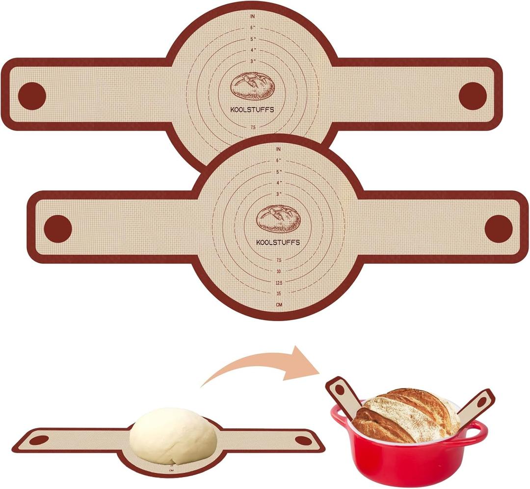 Silicone Bread Sling for Dutch Oven, 2 PCS Non-Stick & Easy Clean Reusable Silicone Baking Mat with Long Handles, Easy to Transfer Sourdough Bread (Red)