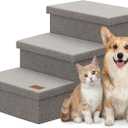 Zerbuger Wider Dog Stairs with Storage 18" H, 3Step Sturdy Dog Steps for Large/Medium/Small Older Senior Dogs Cats, Folding Pet Stairs Climbing Bed or Couch, ArthritisFriendly (Gray, No Condo)