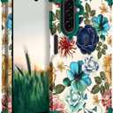 Hocase for Galaxy A17 5G Case, Heavy Duty Shockproof Protection Soft Silicone Rubber Bumper+Hard Plastic Hybrid Protective Case for Samsung Galaxy A17 5G (6.7") 2025 - Teal Flowers