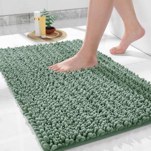 Yimobra Bath Mats for Bathroom 36.2 x 24, Soft Shaggy Large Size Bath Rug, Non-Slip, Super Absorbent and Thick, Machine Washable Quick Dry Shower Rug, Bath Mat for Bathroom Floor, Green