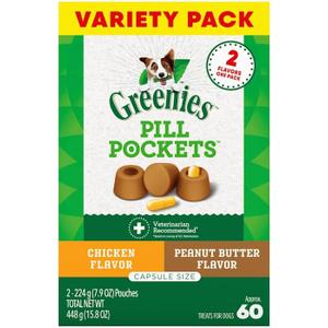 Greenies Pill Pockets for Dogs Large Size, Dog Treat Pouch for Capsule Medication, Variety Pack, 7.9 oz. Pouch (EXP 07/31/26)