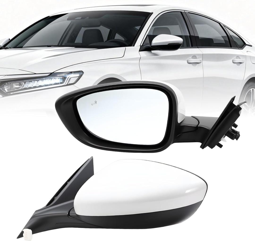 Left Driver Side Mirror Assembly Compatible with Accord 2023 2024 2025 (BSM) Blind Spot Match & Heated and Power Glass (7Pins White)