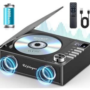 Portable CD Player with Bluetooth 5.3, Greadio CD Player with Speakers for Home, 4000mAh Rechargeable Retro CD Music Player with Remote Control, LED Display, Supports USB/TF/AUX, Optical Input