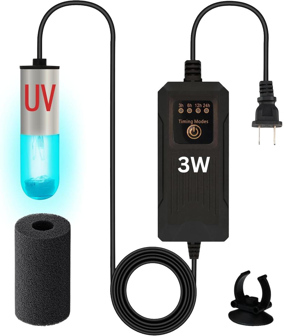 3W Mini UV Light for Aquariums with 4 Timer Modes | UV-C Clean Light for Use in Sump Areas, Filters, Top Filter Boxes & Small Ponds  Keeps Fish Tanks Clear & Healthy