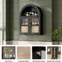 RUSTOWN Arched Bathroom Wall Cabinet, Rattan Medicine Cabinet with 2 Glass Doors, Farmhouse Over the Toilet Storage Cabinets with Adjustable Shelves, 3-Tier Wall Mounted Cabinets