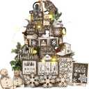Shellwei 23 Pcs Winter Tiered Tray Decor Set Wood Rustic Hello Winter Snowman Snowflake Decoration Christmas Farmhouse Decor Xmas Signs for Christmas Decorative Trays Table Shelf Home Centerpiece