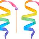 Sarah's Silks Mini Rainbow Streamer - Long Ribbon Wand for Kids, Pretend Play, Dance, Baton Stick Twirling, and Gymnastics Party Favors | 100% Silk and Wood Montessori and Waldorf Toys (2)