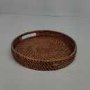 HITOMEN 11.8" Hand-Woven Round Rattan Serving Tray Decorative Wicker Trays with Handles for Coffee Table (Honey Brown-M)