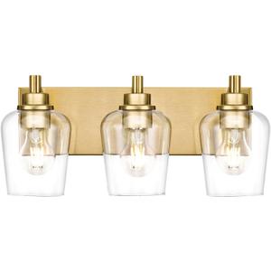 Bathroom Light Fixtures, 3-Light Modern Vanity Light with Clear Glass Wine Glass-Shaped Shade, Vanity Lighting Fixtures Over Mirror, Brushed Gold, VL155-BG-3