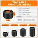 Furniture Risers Bed Risers Heavy Duty 1 inch, 2 inch, 3 inch, 4 inch Round Adjustable Bed Lifts Riser for Desk Legs Table Couch Sofa Chair Refrigerator Washing Machine (1+1+1 Inch, Black, 8 Pack )