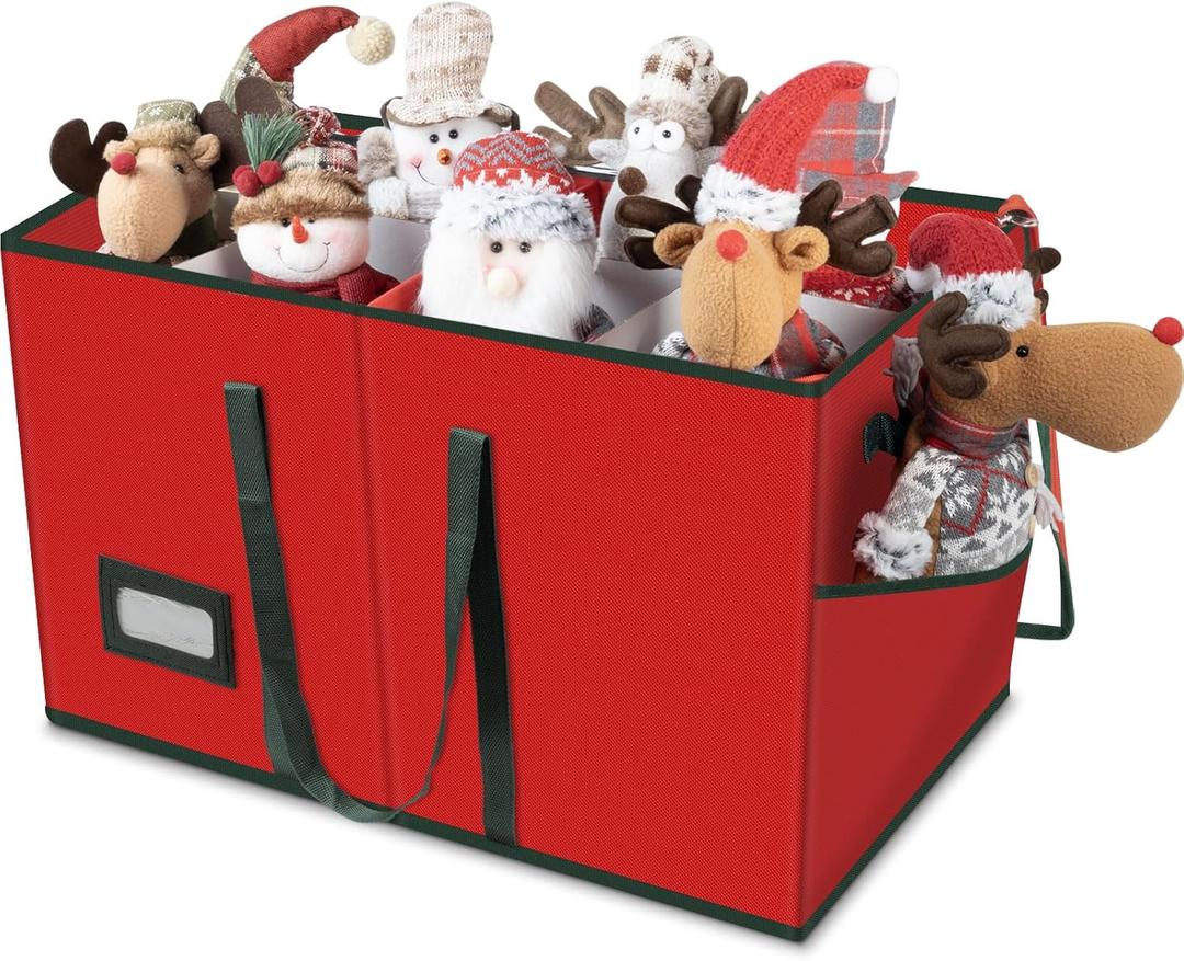 VoMii Large Christmas Figurine Storage Box & Nutcracker Storage Container Up To 8 Holiday Figurines,ornament Decor Organizer Storage Box ,15-Inch Red