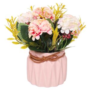 Avxdbr Artificial Hydrangea with Vase Mini Fake Flower Balls Flowers Decoration Fake Plant in Vase for Table Home Office Desktop Decorations (Pink, One Size)
