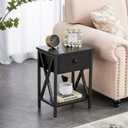 VECELO End Tables, Modern Nightstand with Drawer & Shelf, Night Stand for Bedroom Living Room, Industrial Metal Frame, Black