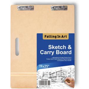 Falling in Art 19x25 Sketch Board, Drawing Tote Board for Artists with Sturdy Clip and Rubber Bands, Portable Art Clipboard for Classroom and Studio Drawing