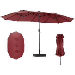 Sweetcrispy 15ft Large Patio Umbrella with Base Included, Rectangle Table Umbrella Outdoor Patio, Outside Umbrellas for Deck, Market, Backyard (Modern Red)