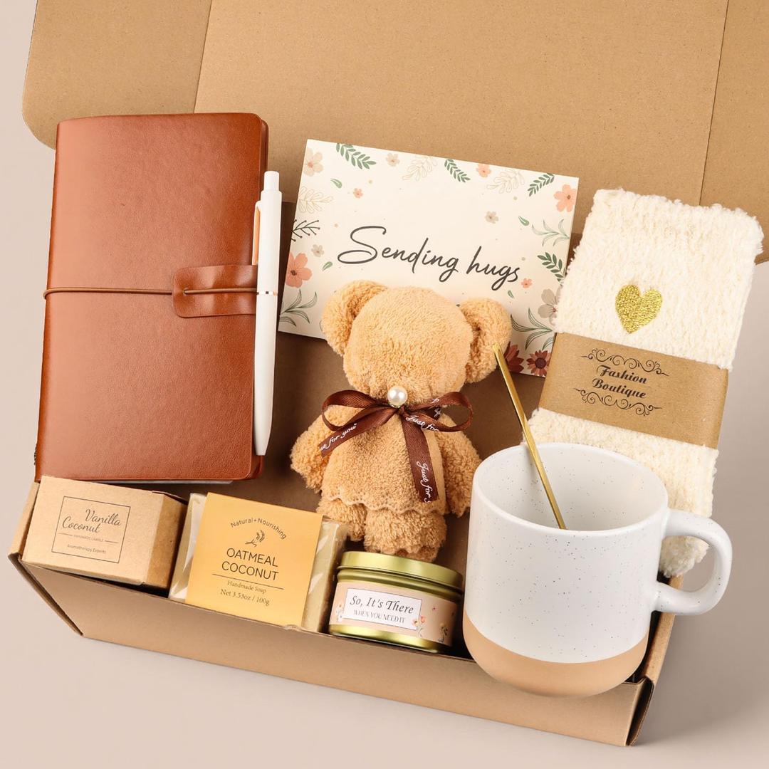 Get Well Soon Gift Baskets for Women, Thinking of You Self Care Gifts for Women Unique Gift Baskets Care Package, Happy Birthday Gifts for Her, Mom, Sister, Best Friend, Wife, Girlfriend, Coworker (Brown)