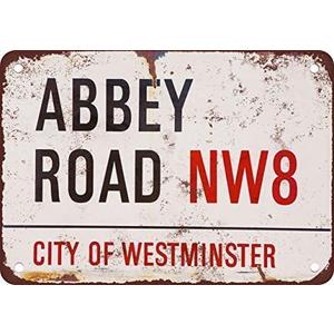 Abbey Road Vintage Style Metal Tin Sign 8x12 Inch Beatles Poster Wall Art, Abbey Road Poster, The Beatles Poster Decor, Road Signs Metal Plaque for Garage Bar Living Room