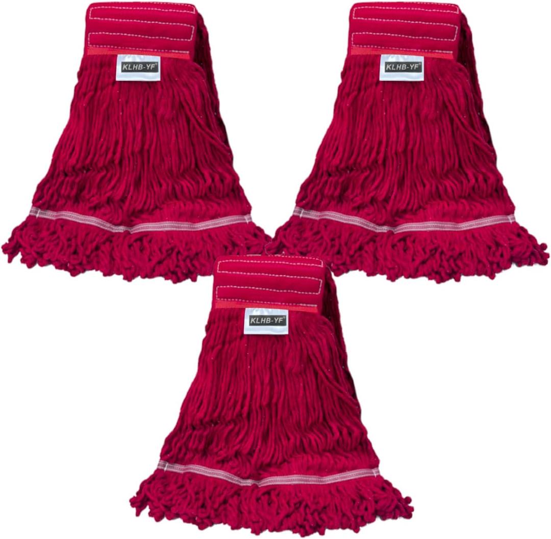Heavy Duty Wet Industrial Cleaning Mop Head  Mop Head Replacement Perfect Cotton Washable Mop Head Replacement for Commercial & Home CleaningRED (3 Pieces)