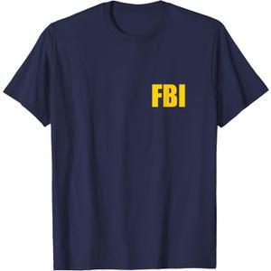 FBI Agent Funny Halloween Costume Front Back Tee Shirt (Small, Navy Blue)