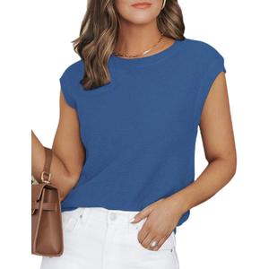 CiCiBird Women Summer Cap Sleeve Sweaters Knit Sleeveless Pullover Tank Tops 2024 Casual Trendy Clothes Dark Blue XL (Blue)