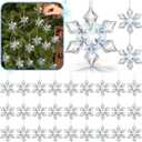 Wettarn 30 Pcs Acrylic Crystal Christmas Balls Ornaments, Clear Crystal Glass Christmas Diamond Ornaments Raindrops with Silver Thread for Hanging Decorations(Snow)