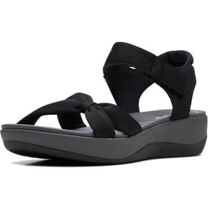 Clarks() Women's Ankle Strap Sandal (8 Wide, Black Textile)