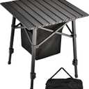 Aluminum Camping Side Table, Compact Folding Outdoor Portable Beach Small Camp Table with Carry Bag and Storage, Picnic, Hiking, Fishing, Grill (Black)