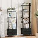 Furologee 4-Tier Ladder Shelf, Small Bookshelf with 2 Drawers, Vertical Bookcase Storage Rack Organizer, Display Bookshelves for Living Room, Bedroom, Bathroom, Home Office, Kitchen, Black Oak