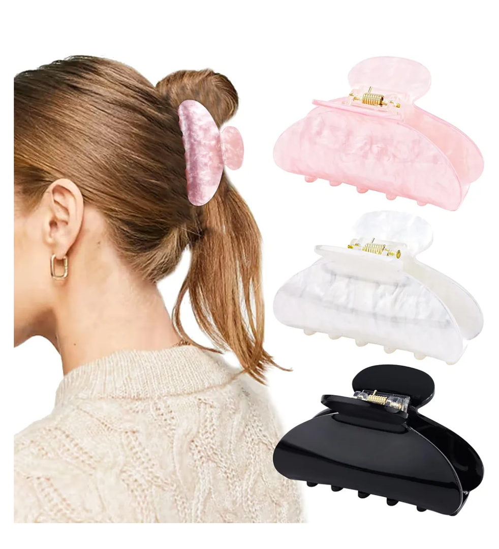Canitor Claw Clips for Women Acrylic Marble Non-slip Emi Hair Clips for Thick Thin Hair Strong Hold Durable Banana Barrettes Cute Hair Accessories Black/Pink/White