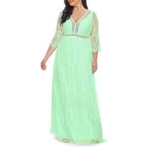 Plus Size Wedding Dress Boho - Maxi Bridal Shower Bohemian Formal Lace Long Dresses (Sage Green), 14 Plus