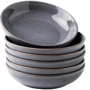 AmorArc 8.5'' Large Pasta Bowls, 36oz Stoneware Pasta Serving Bowls Set of 6 for Kitchen, Wide Bowls for Pasta, Salad, Fruit, Oatmeal, Microwave Safe, Reactive Glaze Gray