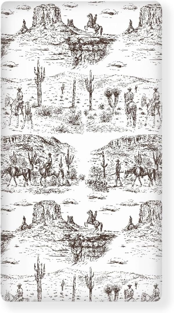 Cowboys Fitted Crib Sheet for Boys Girls Southwest Cowboy Baby Sheet for Standard Crib and Toddler Western Desert Nursery Bed Mattress Sheets 28"x52" (Brown)