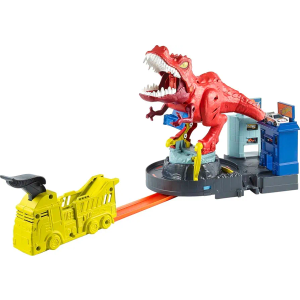 Hot Wheels Toy Car Track Set, T-Rex Rampage Playset & 1:64 Scale Vehicle, Launch into the Giant Dinosaur