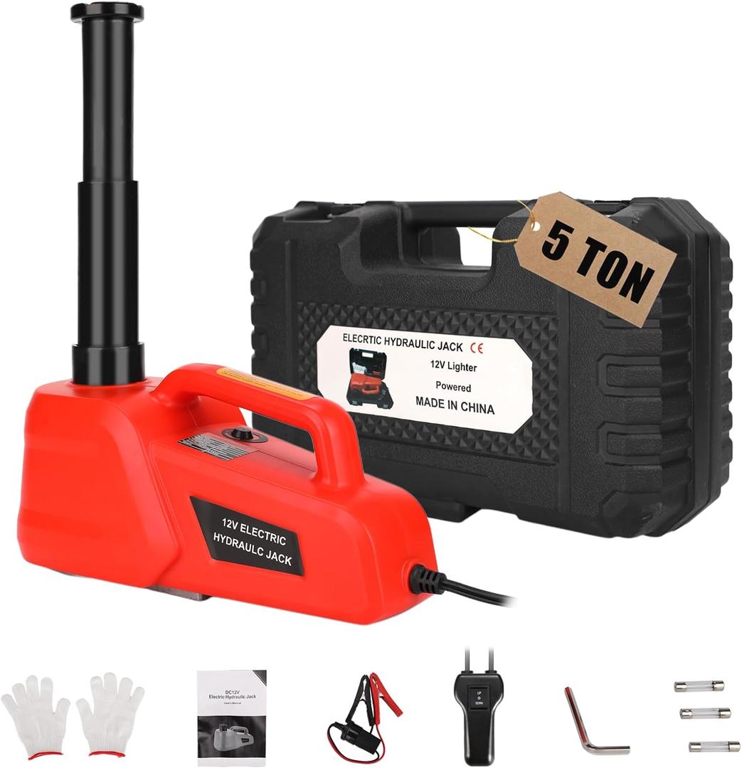 ROGTZ Electric Hydraulic Car Jack Kit 5 Ton 12V Ultra-Portable Auto Car Lift with 17.7 Inch Range for SUV Sedan Truck Repair Floor Jack for Tire Change Lightweight for Easy Storage (Red)