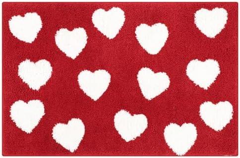 Tinideya Love Heart Bathroom Rug, Heart Patterns Tufted Bath Mat for Bathroom Decor, Love Bath Rugs for Absorbent Non-Slip Washable Rugs Home Bedroom Decor, 20 x 32 Inch(Red)