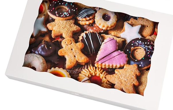 ONE MORE 15-Pack White Bakery Box12x8x2.5inch,Large Pastry Cookie Box for Donuts,Muffins with Window Lid - Auto-Pop up Paper Box Doughnut Chocolate Strawberries Treat Boxes,Pack of 15