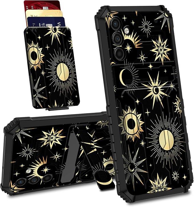 for Samsung Galaxy A13 5G Wallet Case with Card Holder Slot Flip Cover Hybrid Dual Layer Heavy Duty Shockproof Hidden ID Cash Credit Wallet Case for Samsung A13 5G, Sun Moon Star