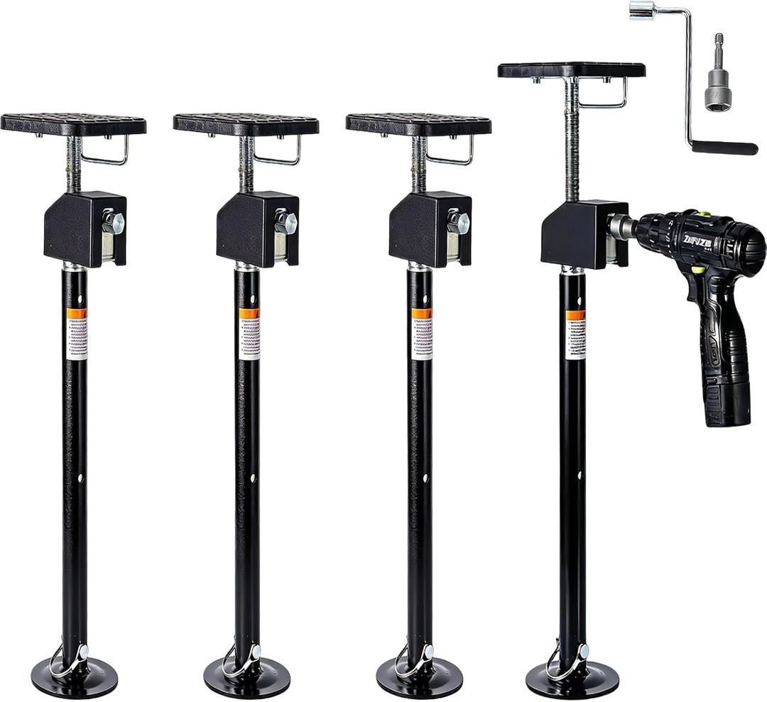 Garvee 4 Pack RV Slide Out Supports Jack with a Flat Top Support Block, RV Stabilizer Jacks Supports Up to 20,000lbs, 21"-49" Quick-Lift Adjustable - Drill & Hand Crank Compatible for Campers & RVs