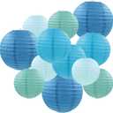 Blue Paper Lanterns 12 Pcs Assorted size of 6" 8" 10" 12" Chinese Round Paper Hanging Decorations Lanterns Lamps for Home Decorations, Parties, and Weddings