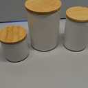 Sweejar Ceramic canisters for kitchen counter,Stackable Food Containers Set with Airtight Seal Bamboo Lid for Serving Ground Coffee, Tea, Spice, Flour and Sugar-Set of 3 (White)