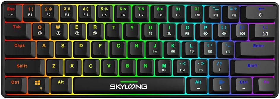 SKYLOONG 60% Mechanical Keyboard,Full Keys Programmable,RGB Portable Small Compact Waterproof Gaming Keyboard 61 Keys Gateron Blue Switchs Hot Swappable Keyboard for PC Mac Laptop Computer