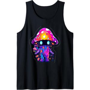 EDM Festival Trippy Art Mushroom Psychedelic Rave Tank Top (Small, Black)