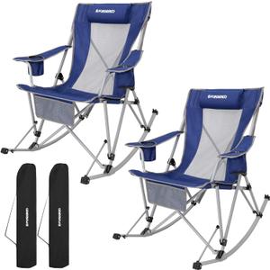 FUNDANGO Rocking Camping Chair, 2 Pack High Mesh Back Portable Folding Camp Chairs with Pillows, Cup Holder and Carry Bag for Lawn Patio Garden Outdoor Supports 300 Lbs (Blue/Grey) FUNDANGO Rocking Camping Chair, 2 Pack High Mesh Back Portable Folding Camp Chairs with Pillows, Cup Holder and Carry Bag for Lawn Patio Garden Outdoor Supports 300 Lbs (Blue/Grey)